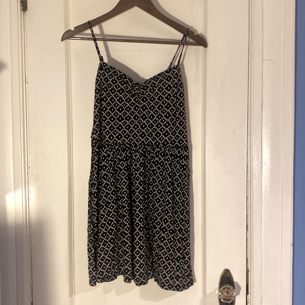 Loft Small Petite Dark Blue and White Spaghetti Strap Dress